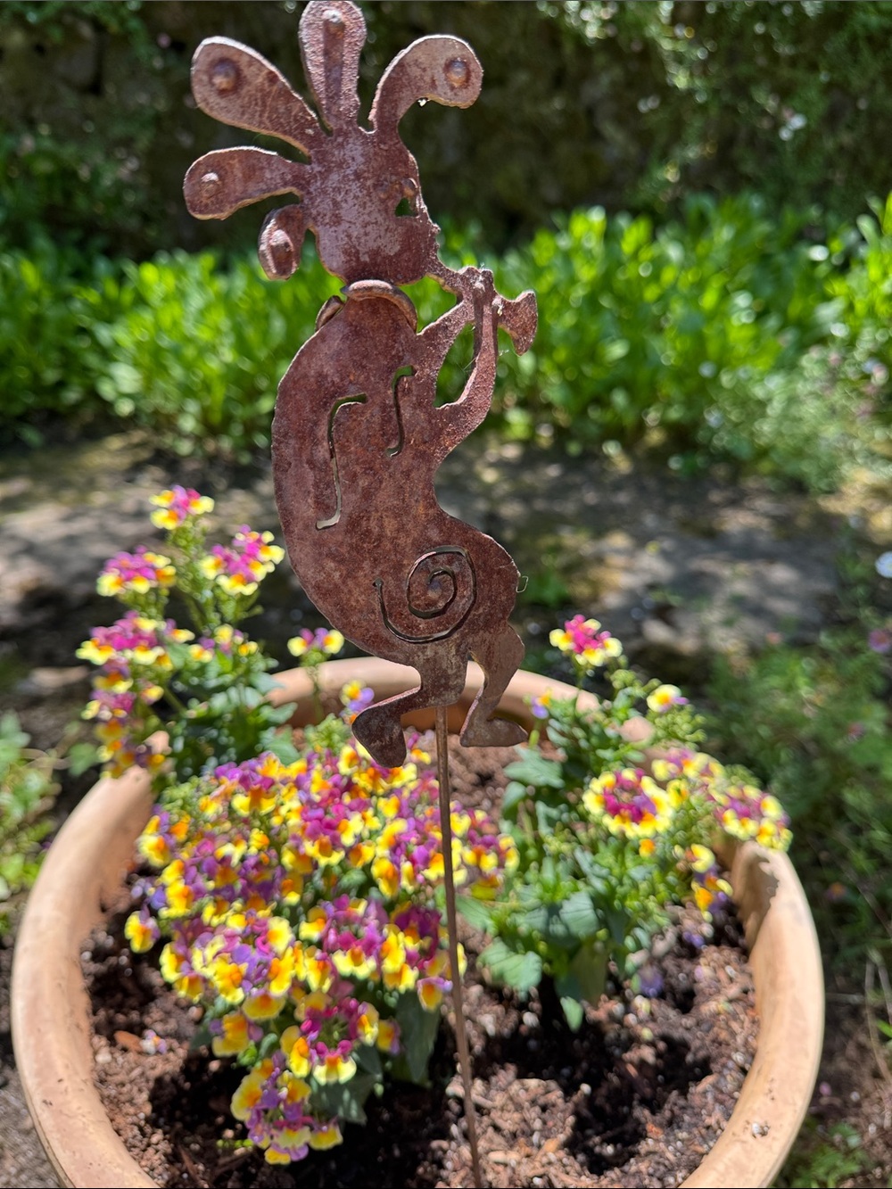 Rustic Metal Kokopelli Garden Stake - Hand crafted